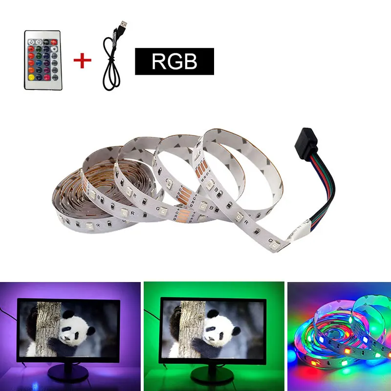 DC 5V 6V RGB Светодиодная лента ТВ USB мощность SMD 3528 60 светодиодов водонепроницаемый
