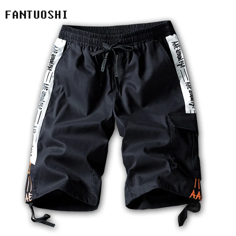 

2019 Summer New splice Elastic waist Shorts Men Cotton Slim Fit Knee Length Casual men clothes High Quality Plus Size shorts 5XL