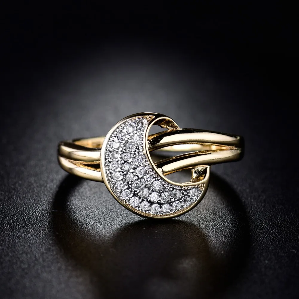 

XIAGAO Luxury Moon Shape Women Finger Rings Clear Cubic Zircon Pave Unique Rings for Women Dinner Party R286