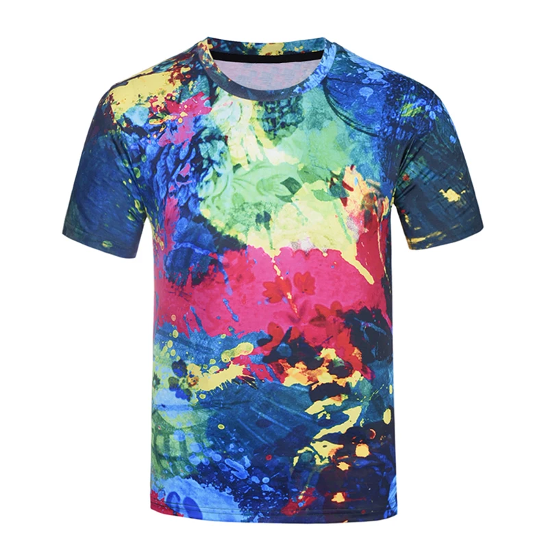 Mixed Color Splash Ink Paint Graffiti Men T shirts Slim Fit Short Tops ...