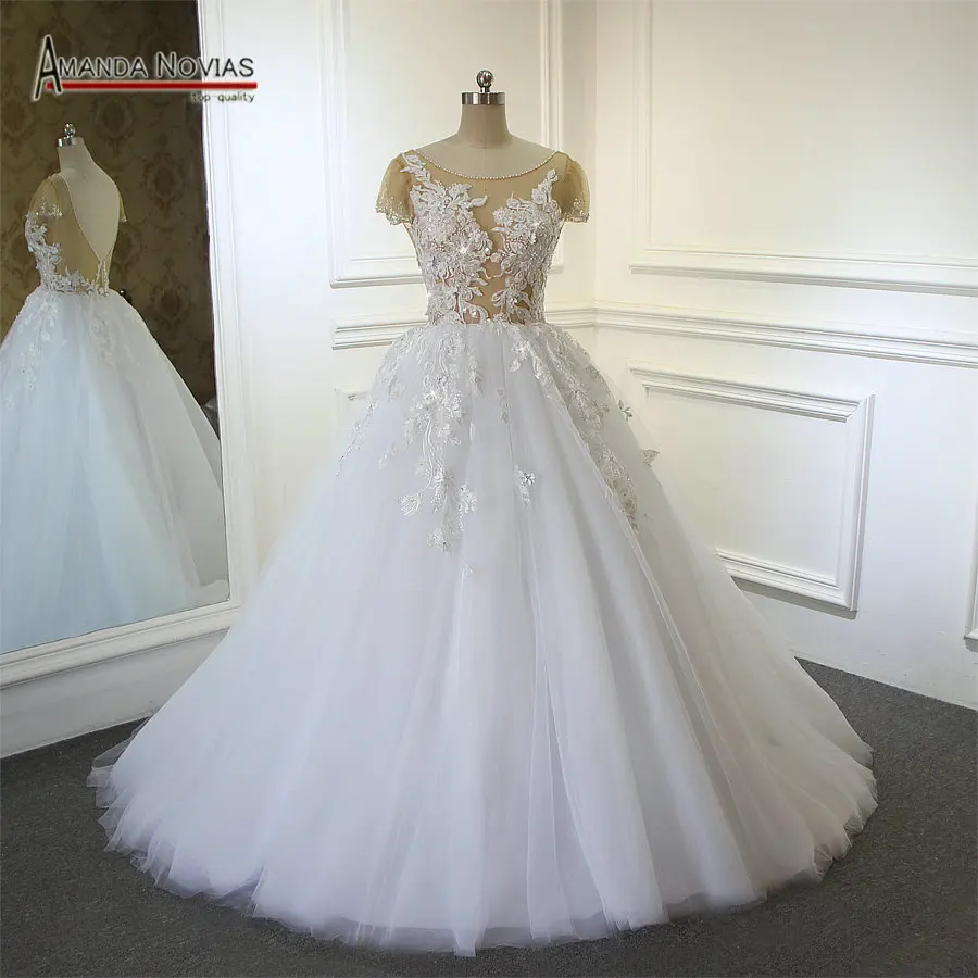 Robe de mariage низкая Назад Кружевная Апликация короткий рукав прозрачный See Through Свадебное платье