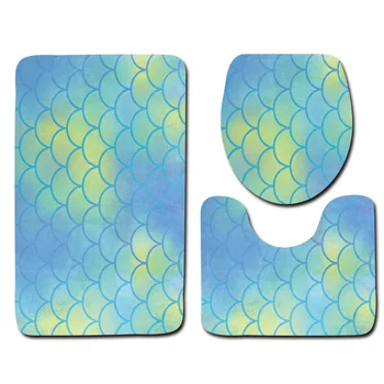 

Color Fish Scales Bathroom Anti-slip Mat and Toilet Cover 3 Piece Bath Rug Set Water Absorption Bath Mats Non-slip Bath Carpet