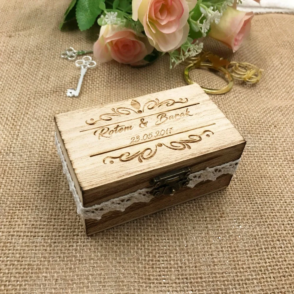 Personalized Rustic Ring Bearer Box Custom Wedding Ring holder vintage Wedding Ring Bearer Pillow Box, Engraved Wooden Ring Box1