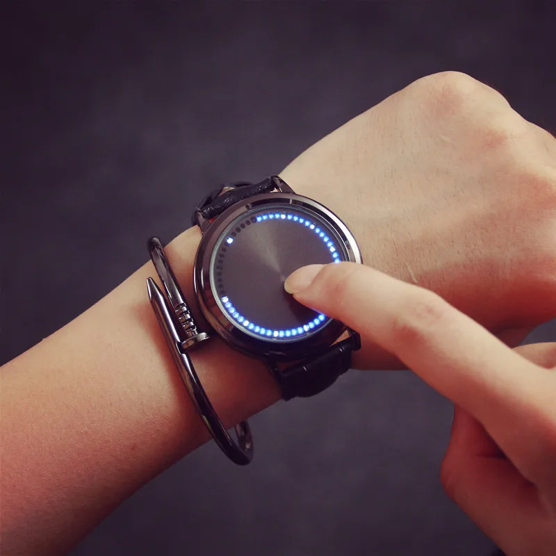 Cool LED Tree Touch Screen Steel Shell font b watches b font BGG Genuine Leather Strap