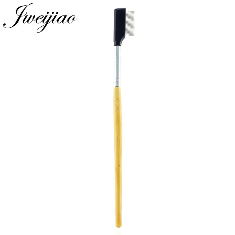 

JWEIJIAO Comb head Brush Single Lash Eyebrow Makeup Brush Cosmetic Eyelash Extension Professional Metal and Yellow wood Handle