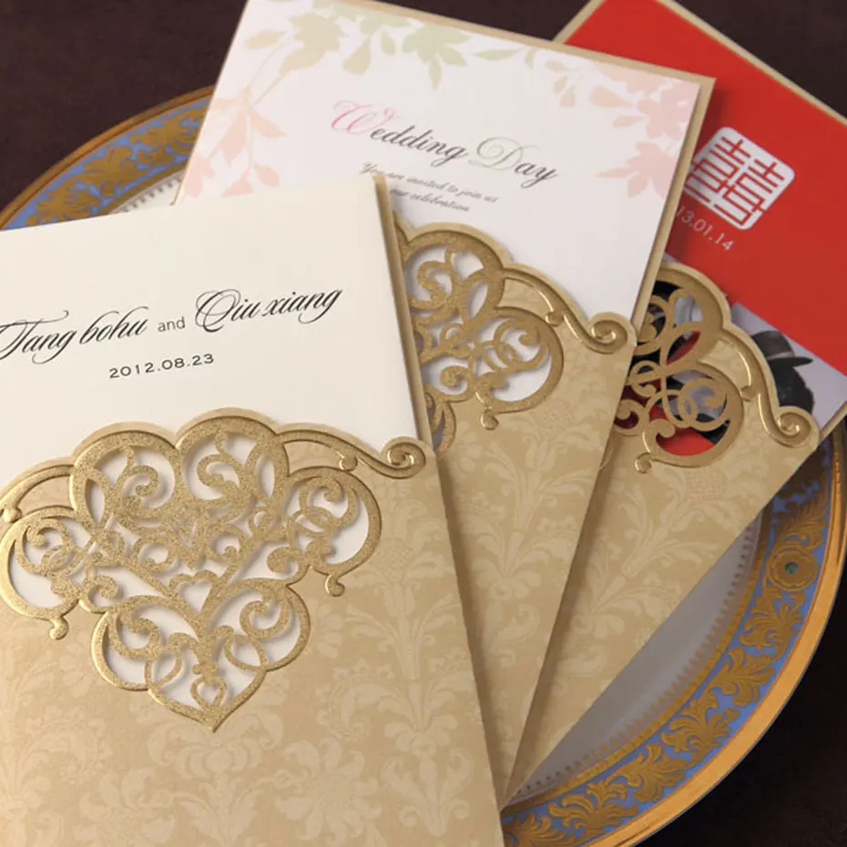 Wedding Invitation Card Printing Custom Wedding Invitations Vintage Design With Soft Color And White Gravity Fonts Stamp Envelopes