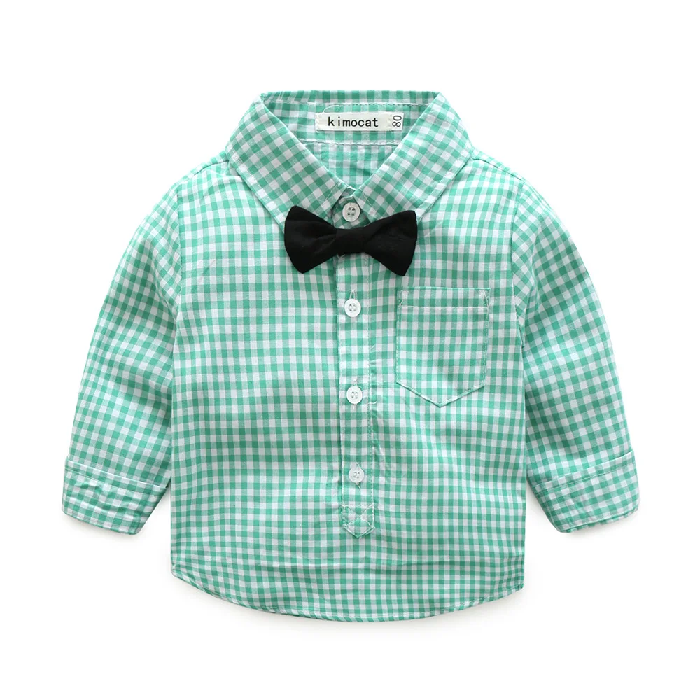 Kimocat/ летние комплекты одежды для маленьких мальчиков Детский костюм хлопковая рубашка в клетку с длинными рукавами для маленьких мальчиков+ штаны на подтяжках+ галстук-бабочка