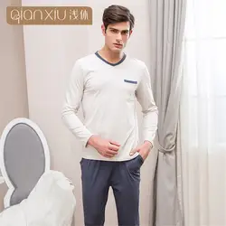 Qianxiu 2019 мужские пижамы хлопок Весна Осень Мужская пижама домашний пижама ночная рубашка с длинным рукавом o-образным вырезом пуловер