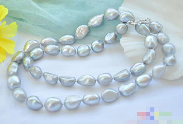 

P5323 24" 12mm BAROQUE GRAY Freshwater cultured PEARL NECKLACE 925ss^^^@^Noble style Natural Fine jewe fast SHIPPING