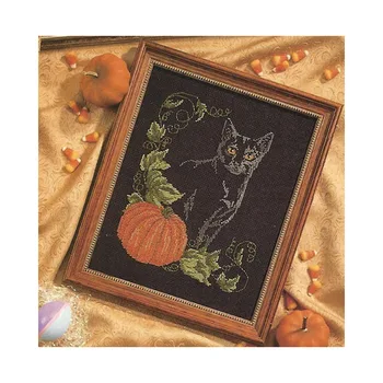 

Animal [pumpkin cat] simple modern living room decoration black cloth stitch kit DIY cross stitch set for embroidery needlework