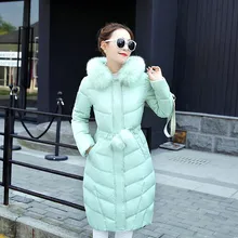 New Fashion Women Winter Thick Warm Cotton Padded Jacket MD-LONG Big Fur Collar Hooded Coat Quilted Famale Slim Fit Outerwear