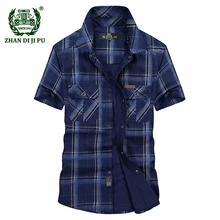 Лето, мужская повседневная рубашка, армейский зеленый цвет, клетчатая короткая мужская рубашка, чистый хлопок, afs jeep, цвета хаки, рубашки в клетку, синие топы, большие размеры