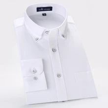 Мужская Стильная Стандартная рубашка-Оксфорд с длинными рукавами и карманом на груди, Высококачественная однотонная Повседневная рубашка из чистого хлопка