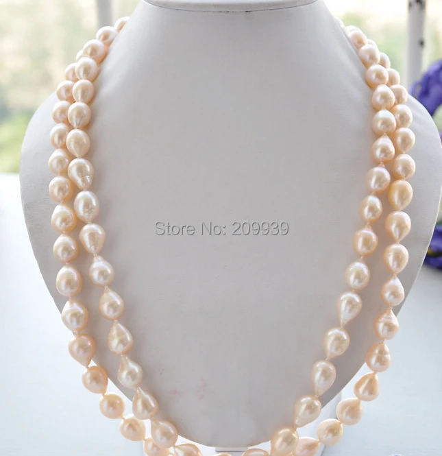 

huij 002618 48" 10x14mm Teardrop pink Freshwater cultured pearl necklace