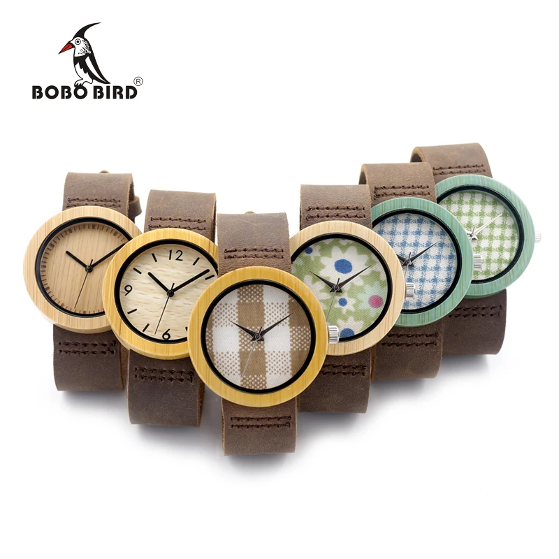 BOBO BIRD D18 1 6 Wooden Bamboo Watch with Genuine Brown Leather Strap Quartz Analog High