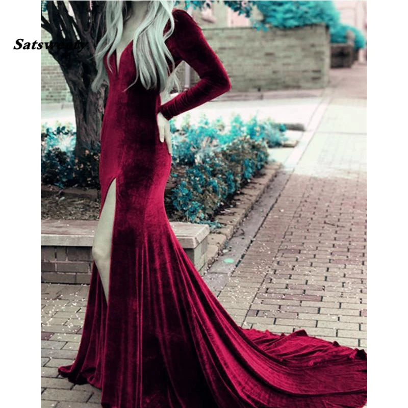 Long-Sleeves-Velvet-Mermaid-Prom-Gowns-V-Neck-High-Split-Royal-Blue-Open-Back-Sexy-Women (3)