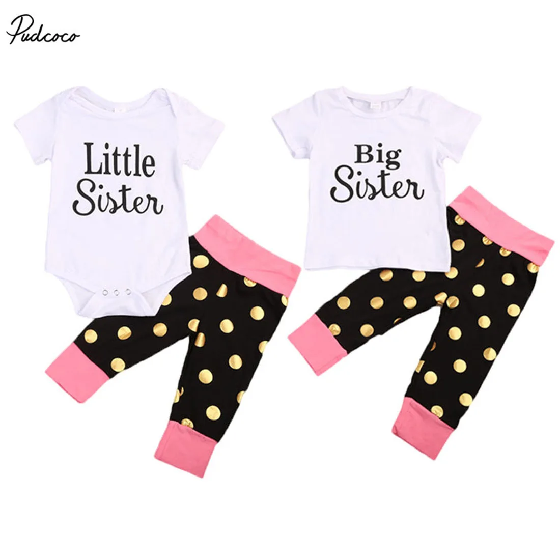 

Family Set Newborn Baby Girls 2017 New Summer Little Big Sister Short Sleeve Romper Tops Polka Dot Pants Outfits Set