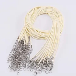 Braided Leather Cord Necklace with Clasp - Adjustable Jewelry Making Supplies (10 Pack) - 60cm Rhodium 1.5mm (Beige)