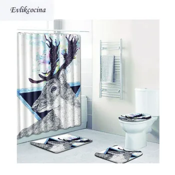

Free Shipping 4Pcs Cartoon Gray Deer Banyo Paspas Bathroom Carpet Toilet Bath Mat Set Non Slip Tapis Salle De Bain Alfombra Bano