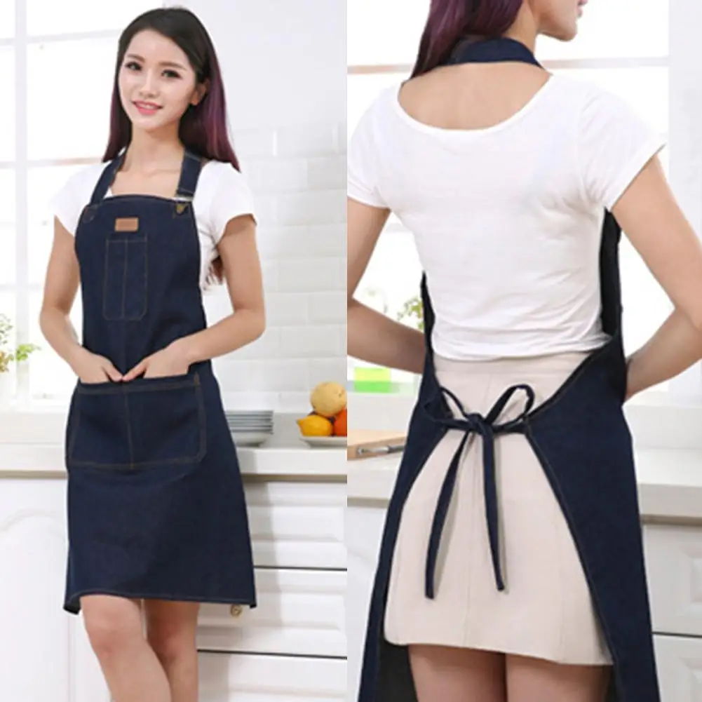 

Hot Kitchen Denim Work Sleeveless Apron Cooking Chef Artist Waiter 2 Pocket Adjustable Tablier
