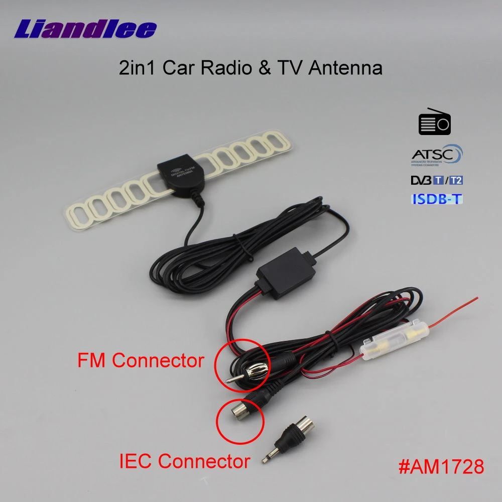 Antena de TV coche 2 en 1, Radio FM, IEC, conector con amplificador, AM, RDS, DVB T, ISDB T, ATSC, ANT, # AM1728, 1 unidad|Antenas| - AliExpress