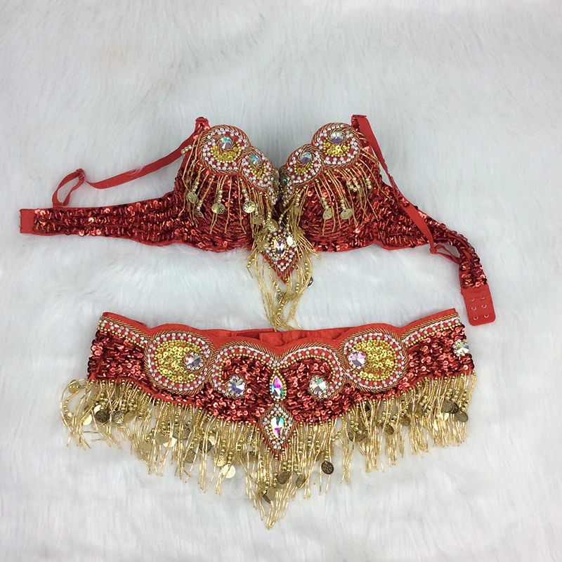 Hot design handmade beaded belly dance costume wear Bar+Belt 3piece ...