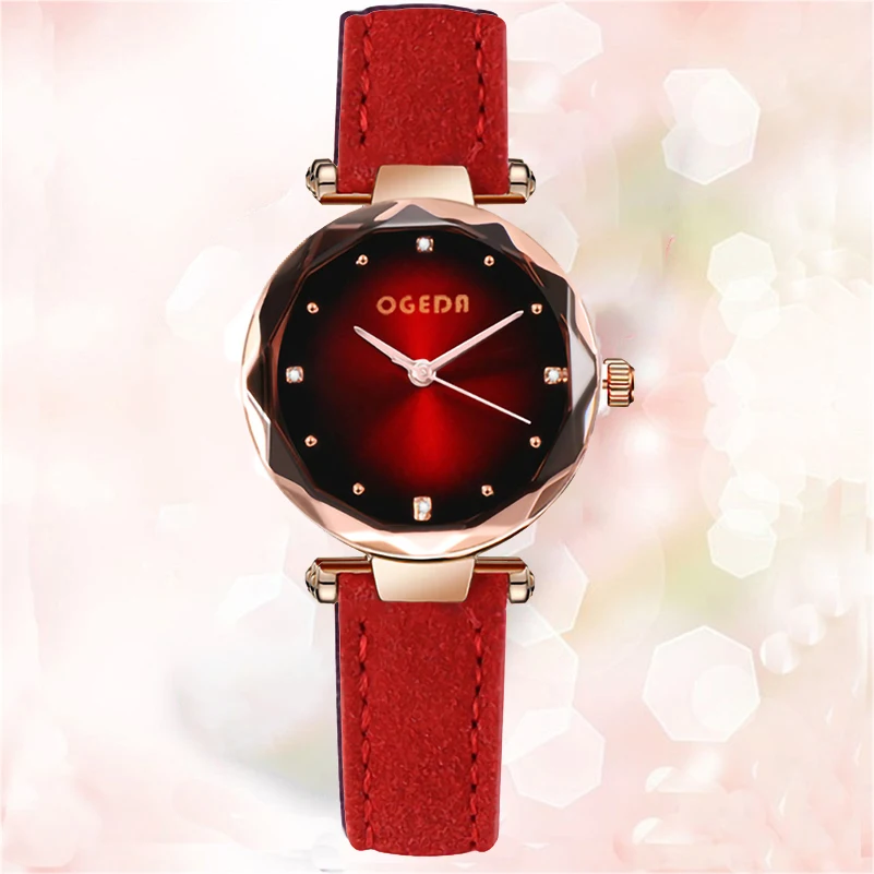 Relogio Feminino, кварцевые часы, модные часы для женщин, роскошный бренд OGEDA, кожаный ремешок, часы, женские наручные часы, Relojes Mujer - Цвет: Красный
