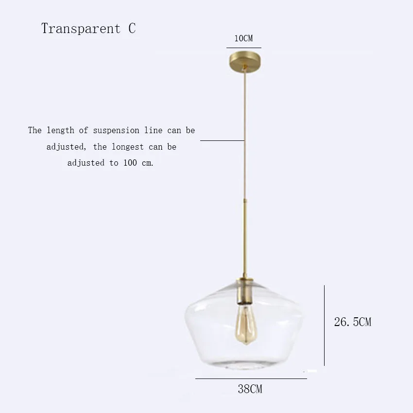 Скандинавский Лофт ретро обеденный стеклянный подвесной светильник для гостиной, спальни, внутреннего освещения, Светильники для лестницы, коридора, освещение, светильник - Цвет корпуса: Transparent C