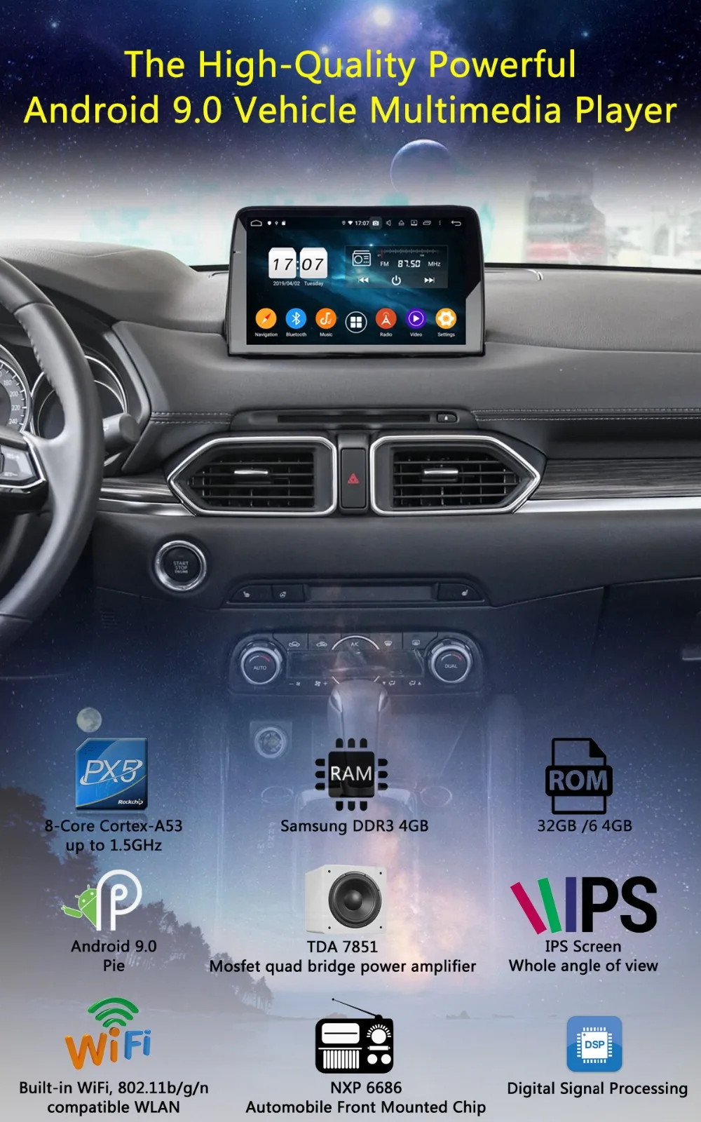 " ips Android 9,0 8 ядерный 4G+ 64G Автомобильный мультимедийный плеер для Mazda CX-5 CX5 CX 5 Parrot BT gps навигация радио