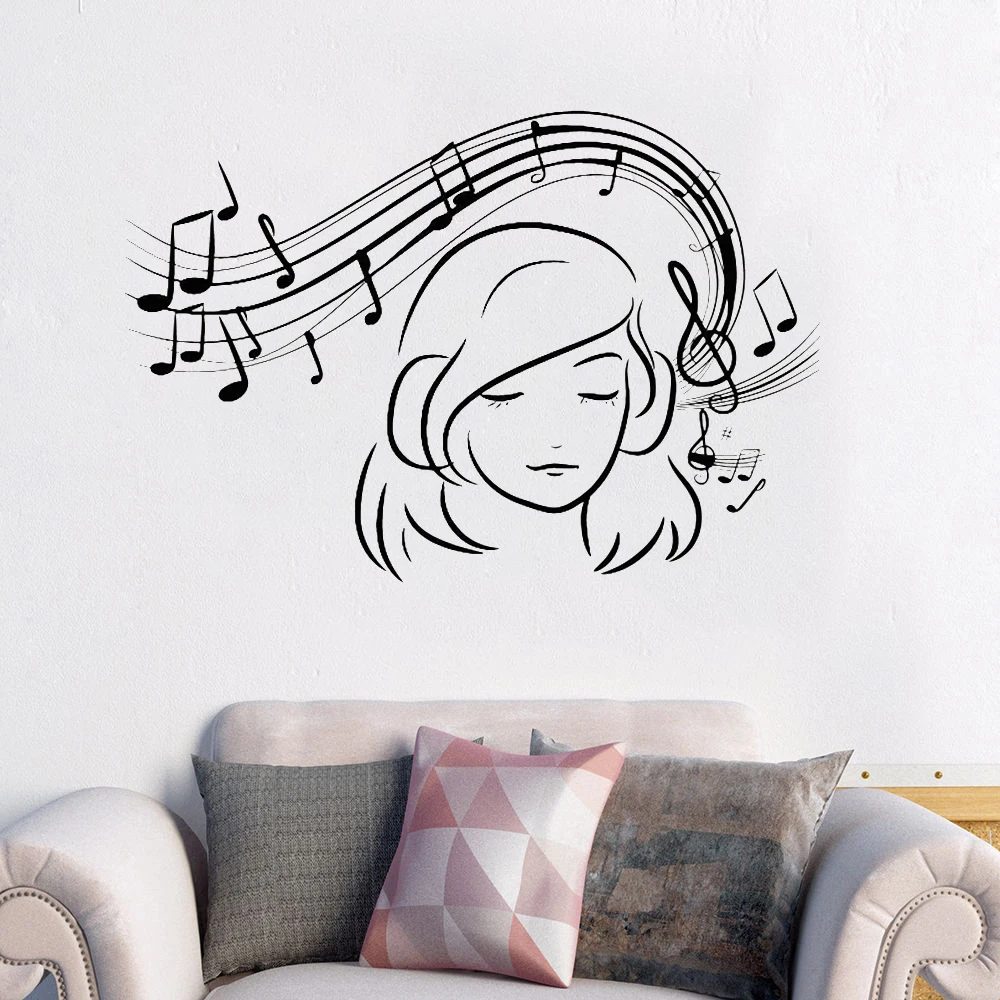 Musical Girl Wall Decal Vinyl Music Lover Wall Sticker Music Teen Girls