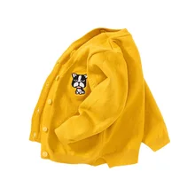 Вязаный детский свитер с рисунком собаки; Детский свитер с v-образным вырезом и длинными рукавами для девочек; Модный Детский кардиган; осенняя одежда для детей; 2-6T