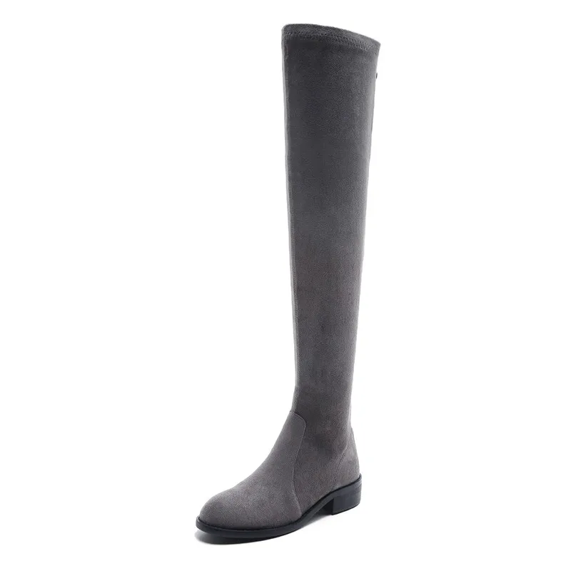 ASUMER/ г. Модные осенне-зимние ботинки женские замшевые ботинки на молнии с круглым носком ботфорты на среднем каблуке черный цвет, размер 34-40 - Цвет: Серый