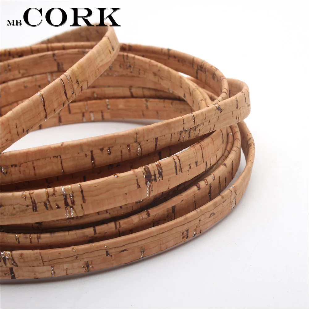 Portuguese Cork 10mm flat natural with sliver cork cord  10mm leather jewelry supplies Cor-200
