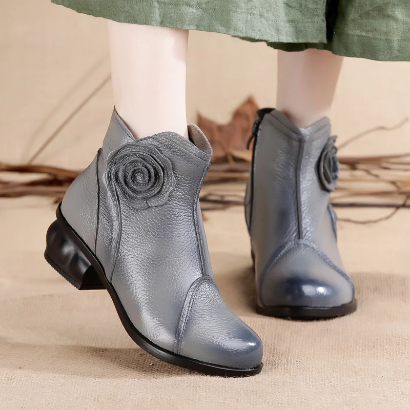 Новая обувь для мамы ботинки из натуральной кожи на среднем каблуке (3-5 см) роскошная женская обувь с круглым носком женская обувь модная