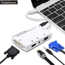 CableDeconn 4in1 USB3.1 USB Type-c Thunderbolt 3 to HDMI VGA DVI Audio With Micro USB Converter Adapter Cable for Macbook Pro
