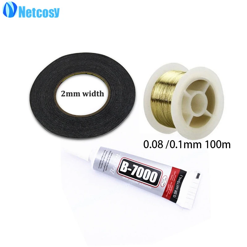 

Netcosy Black Sticky Tape For Touch Screen LCD Glass Strong adhesive Tape & 6pcs Pry tools & Molybdenum LCD Cutting Wire Line