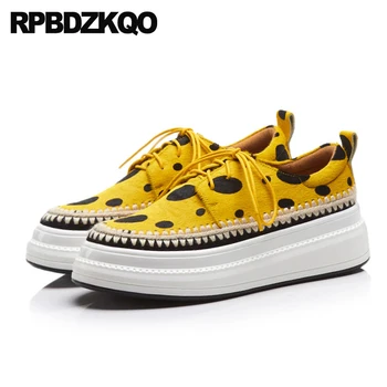 

Platform Creepers Elevator Muffin Sneakers Thick Sole Wedge Trainers Polka Dot Wide Fit Shoes Ladies Luxury Yellow Casual Women