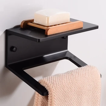 

Matte Black Ring Towel Holder with Shelf Aluminum Towel Rack Hanging Holder Wall Mounted Creative Towel Bar Bathroom Accessories