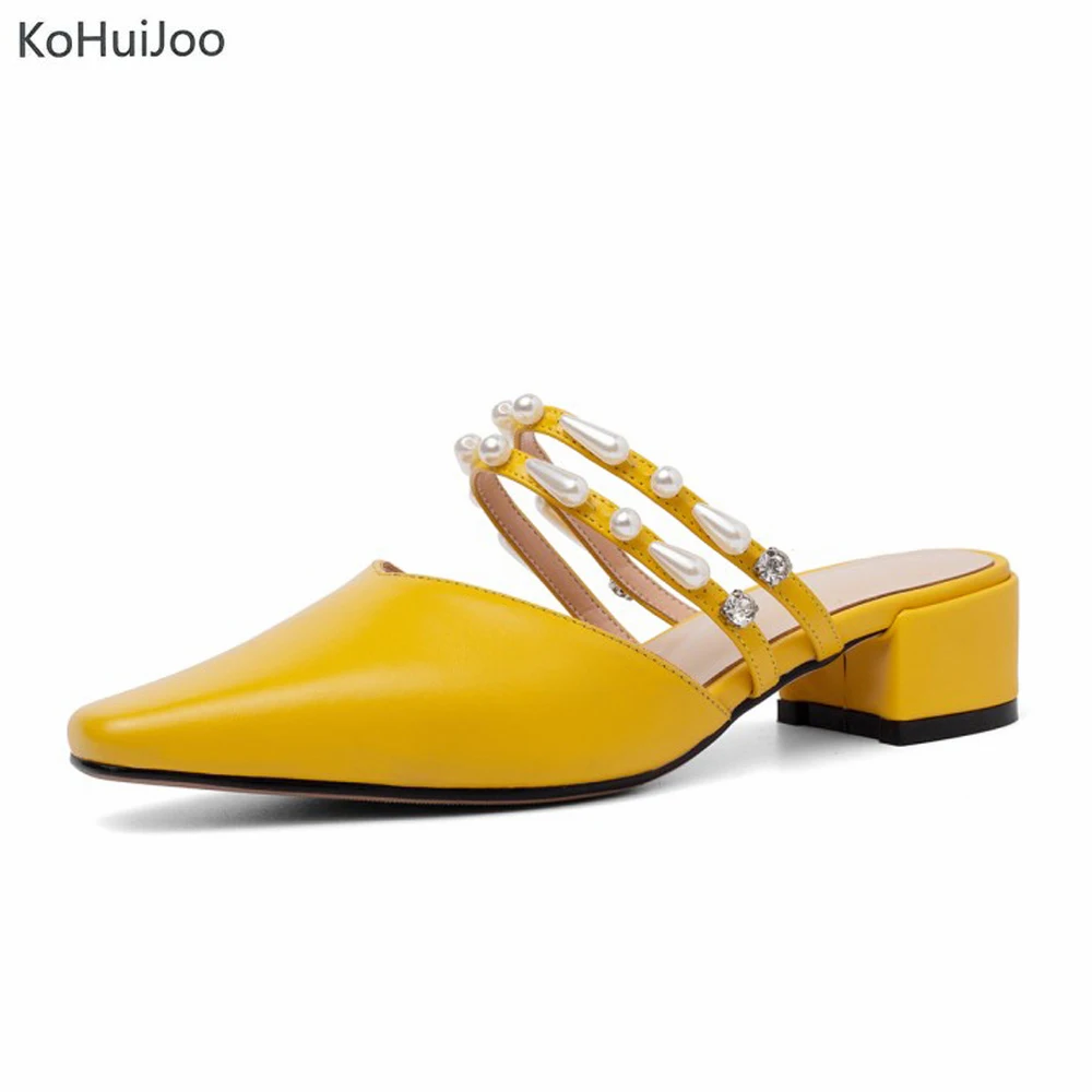 

KoHuiJoo Big Size Genuine Leather Sandals Women Elegant Fashion Peep Toe Ladies Handamade Leather Slippers Summer Beaded Shoes