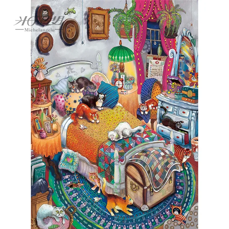 Günstige Michelangelo Holz Jigsaw Puzzle 500 1000 1500 2000 Stück Katze Schlafzimmer Cartoon Tiere Kind Pädagogisches Spielzeug Malerei Kunst Decor