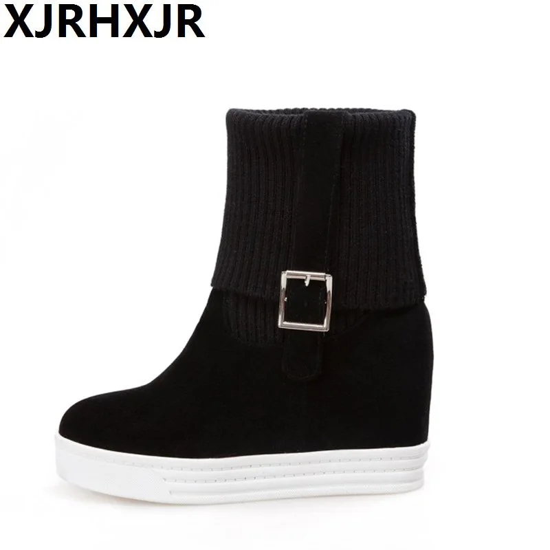 

High Quality Modern Winter Warm Woolen Boots New Women Snow Boots Height Increasing Thick With Round Toe Platform Shoes