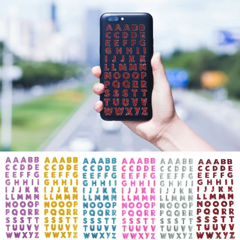

1 Pc Hot DIY Glitter Crystals A-Z Alphabet Letter Self Adhesive Phone Wall Cars Stickers Words Decor