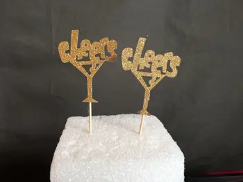 

glitter Cheers Martini Glass Cupcake Toppers --Bridal Shower / Bachelorette Decorations / Wedding Cake Topper