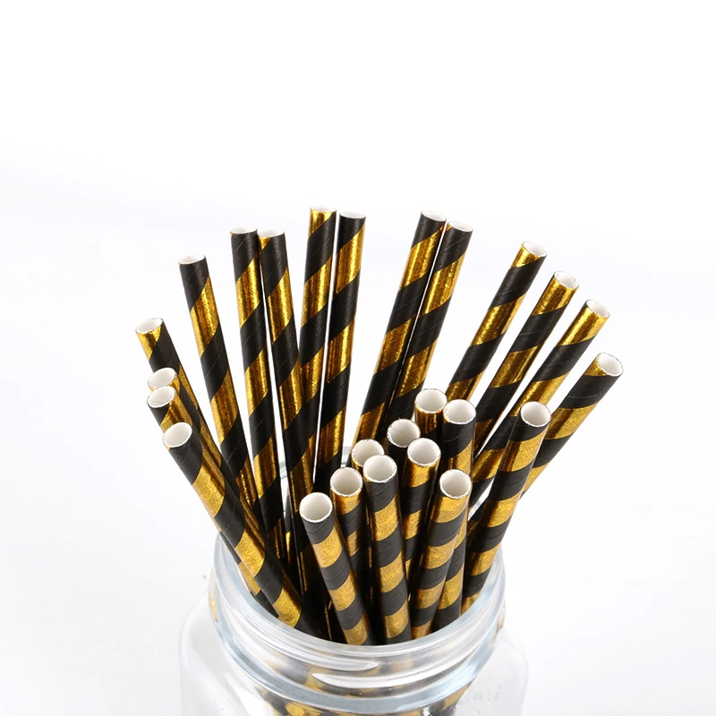 

25pcs / lot creative black gold striped straw children birthday party wedding party supplies