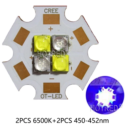 20 Вт Cree XTE XT-E 4 светодиода 4 чип светодиодный излучатель светильник 3 в 6 в 12 В Холодный белый Теплый Нейтральный белый королевский Blue450nm на 20 мм медной печатной плате - Испускаемый цвет: 2RB and 2 White