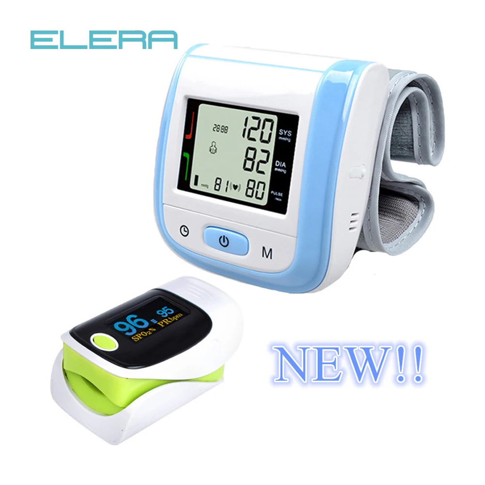 

Blue LCD Digital Wrist Blood Pressure Monitor new Tonometer+OLED Display Fingertip Pulse Green Oximeter Oximetro Pulsioximetro