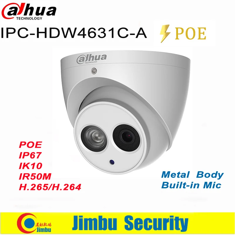 Dahua IP camera 6MP POE 4MP IPC-HDW4631C-A IPC-HDW4431C-A H.265 H.264 Built-in MIC IR50M IP67 CCTV Dome security Camera