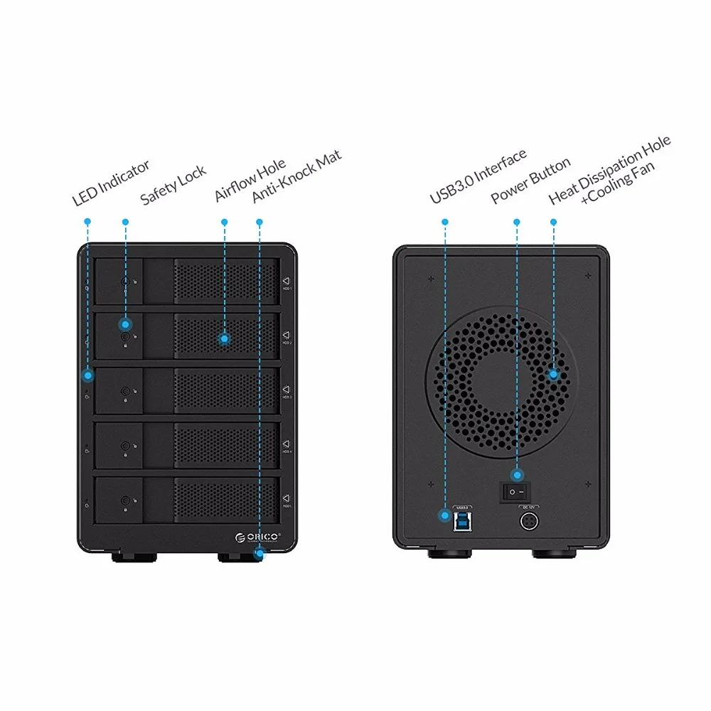 ORICO 9558U3 3,5 дюйма 5 отсек алюминиевый сплав USB3.0 SATA жесткий диск Поддержка 5x8 ТБ диск