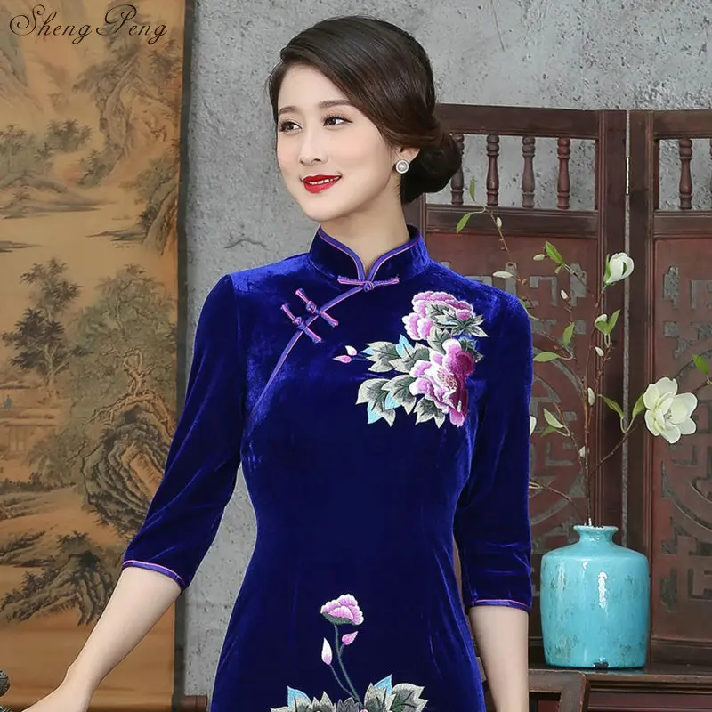 2018 бархат мама Винтаж Cheongsam Дизайн Свадебные платья современные Qipao Традиционный китайский восточные платья платье с вышивкой Q281