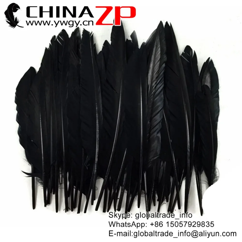 

Wholesale 100pcs/lot Large Size 30~35cm (12~14inch) Unique Mardi Gras Costume Dyed Black Duck Pointer Primary Wing Feathers